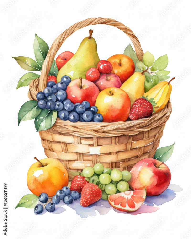 Basket full fresh fruits including apples pears grapes and berries showcasing vibrant colors and natural beauty