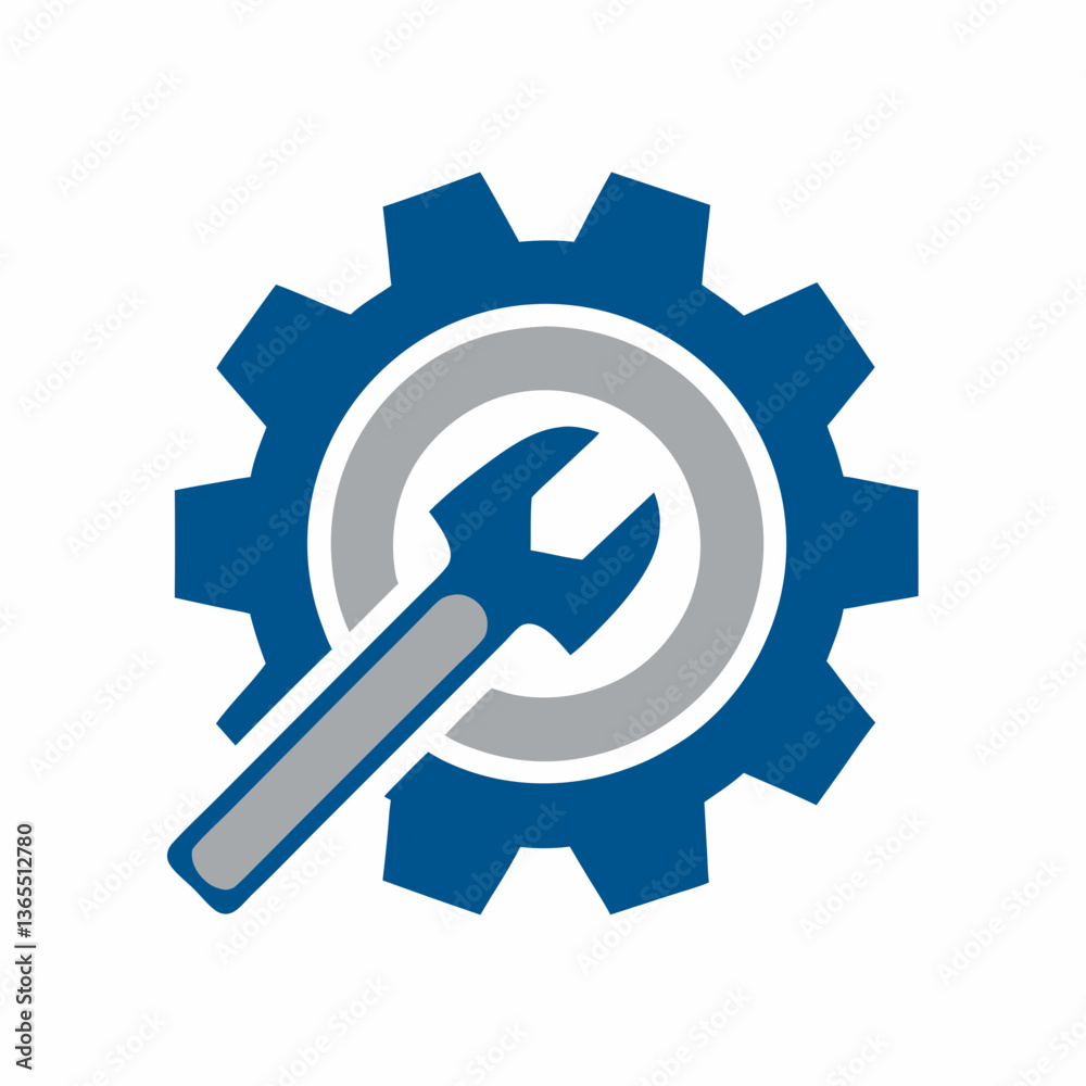 Vector illustration of a key icon with symbols of tools and repair elements
