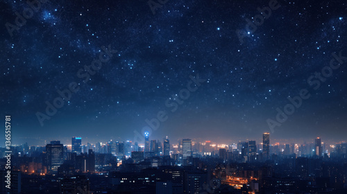 Wallpaper Mural Night city skyline with stars, illuminated buildings, urban landscape Torontodigital.ca