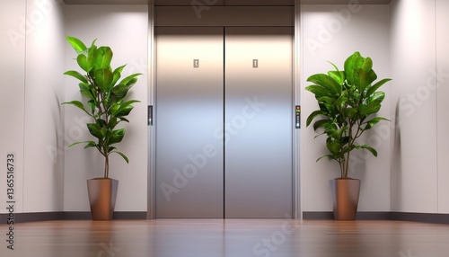 Elevator with plants stainless steel doors