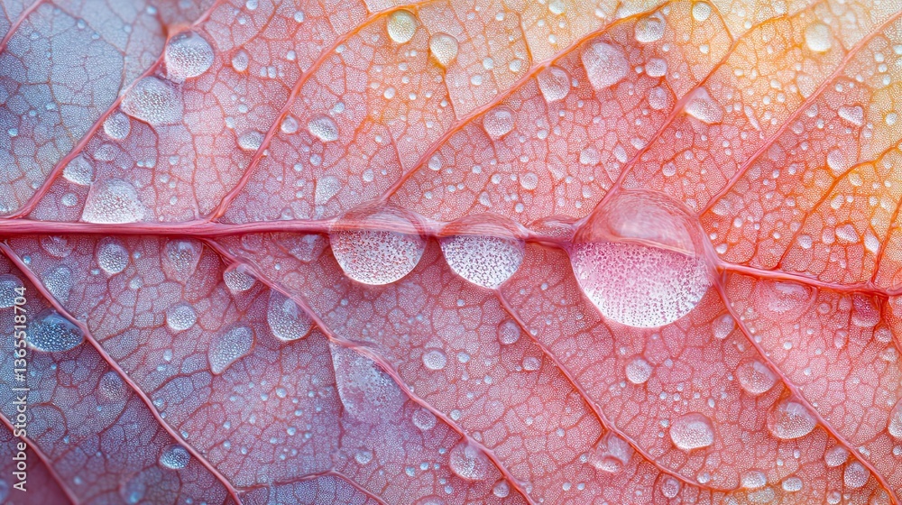 Obraz premium Dewy Leaf Skeleton Texture, Highlighting Veins and Cells for a Nature-Inspired Background