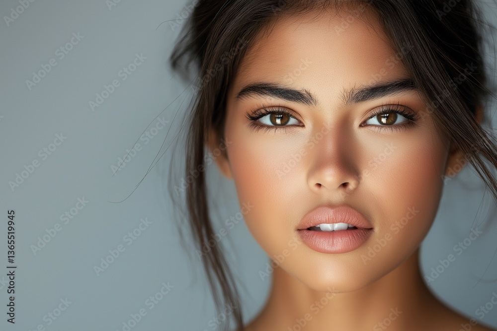 Fototapeta premium Modelo de cosmética hispana. La belleza de las mujeres hispanas. Sesión de belleza modelo hispana. Creación de IA.