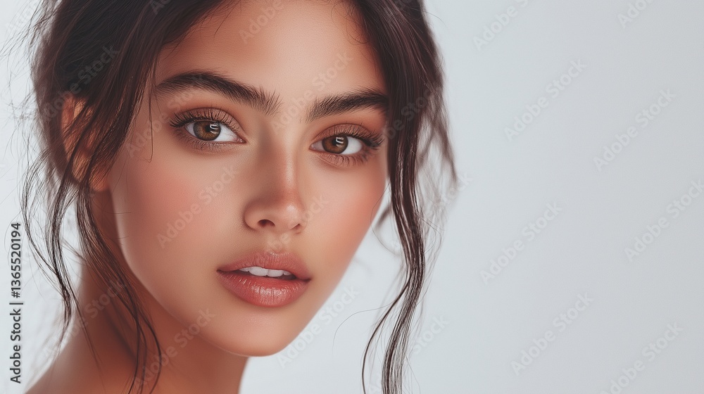 Obraz premium Modelo de cosmética hispana. La belleza de las mujeres hispanas. Sesión de belleza modelo hispana. Creación de IA.