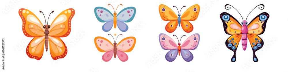 panorama set of cartoon butterflys vector icon design