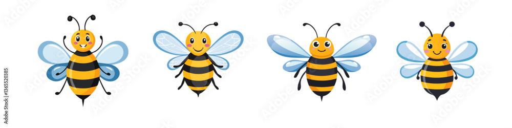 vector illustration panorama set of happy smile bee icon design