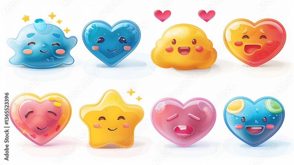 Fototapeta premium a set of colorful hearts with faces on them