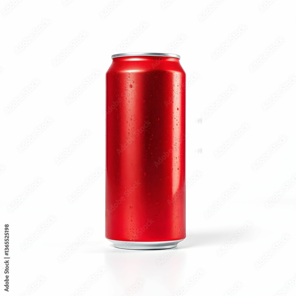 Bright red aluminum soda can, sleek cylindrical shape, metallic sheen, condensation droplets, minimalist design Bright red aluminum soda can, sleek cylindrical shape, metallic sheen, condensation droplets, minimalist design