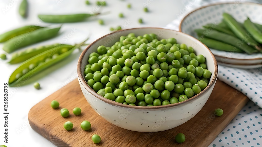 Fresh green peas in a bowl with a spoon. Fresh green peas in a bowl with a spoon.