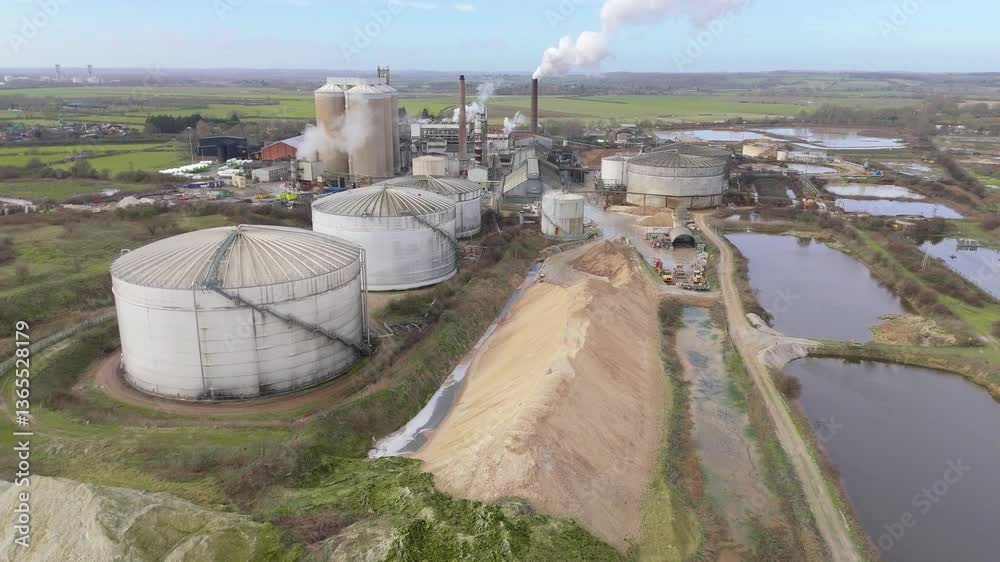 Overhead shot of sugar beet processing facility in England Overhead shot of sugar beet processing facility in England