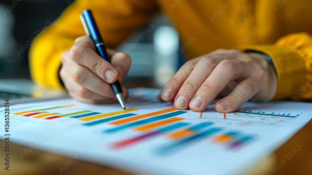 Hands analyzing data trends with colored charts and graphs to drive business decisions and insights effectively Hands analyzing data trends with colored charts and graphs to drive business decisions and insights effectively