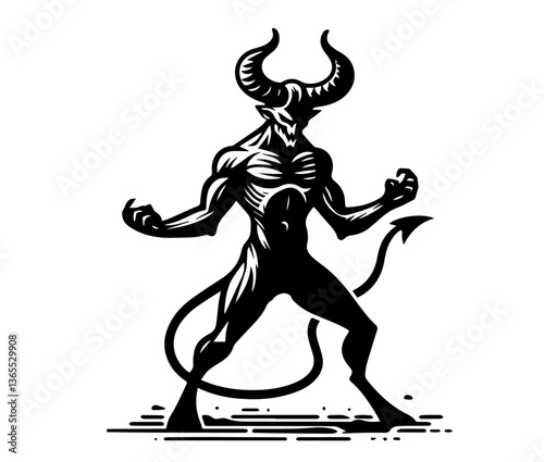 Wallpaper Mural muscular devil with tail black and white vector Torontodigital.ca