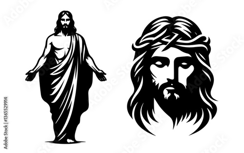 jesus christ portrait and standing figure vector