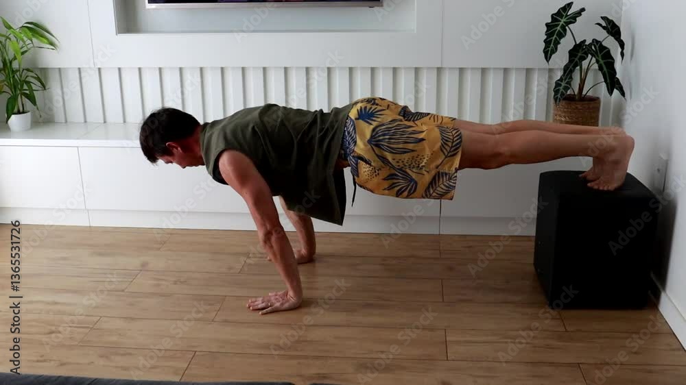 homem fazendo  treino exercicíos fisicos em casa 