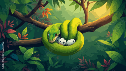 Stylized green python nesting 