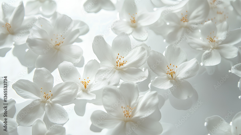 Obraz premium Floating White Flowers on white Background 