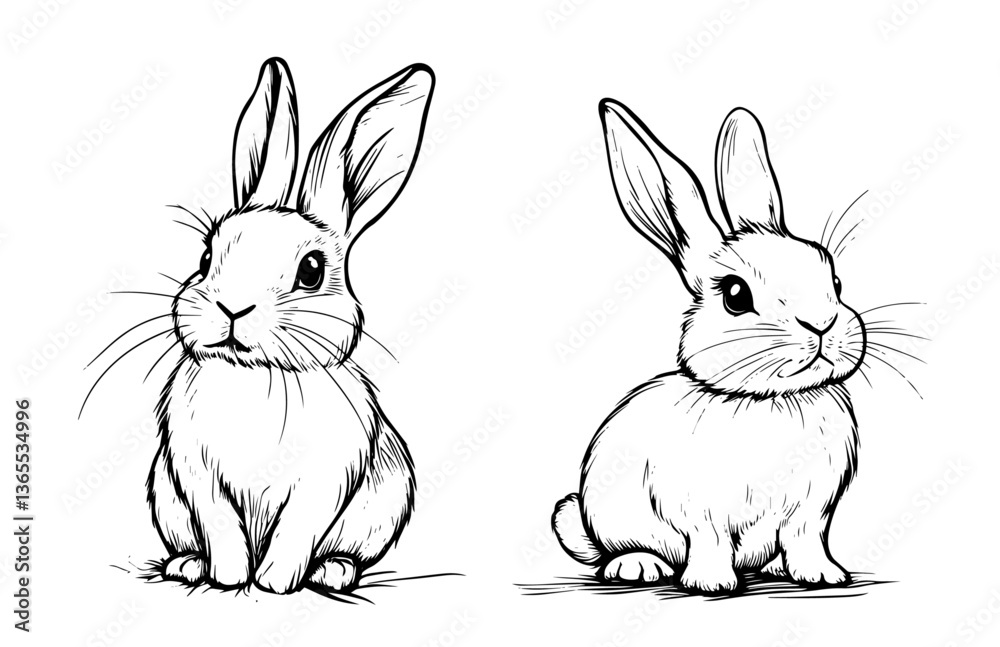 Fototapeta premium cute bunny pair sketch vector illustration