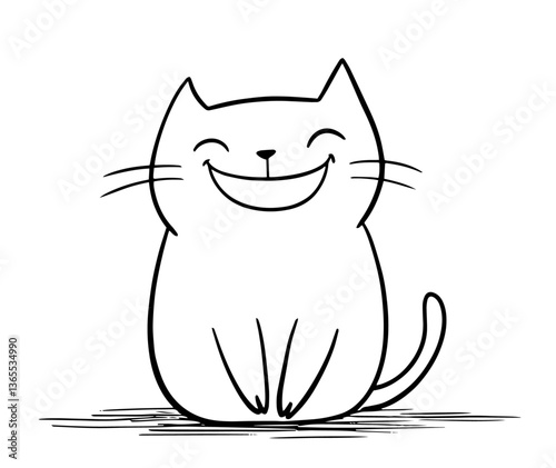 minimalist happy kitty black and white vector