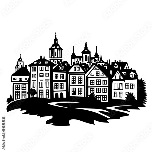 european old town skyline vector illustration