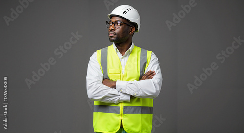 Construction worker wearing safety gear looking confidently  