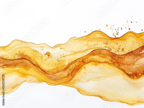 abstract watercolour of liquid caramel and honey with cinnamon splatter on white background