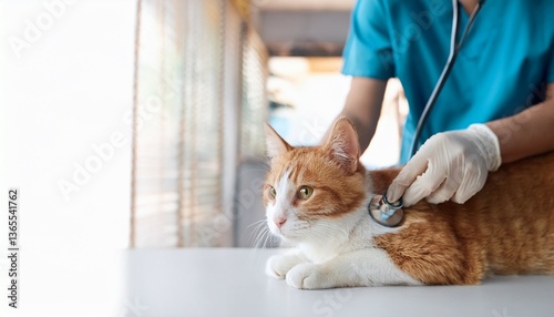 Wallpaper Mural veterinary clinic checking adorable ginger and white cat health using stethoscope Torontodigital.ca