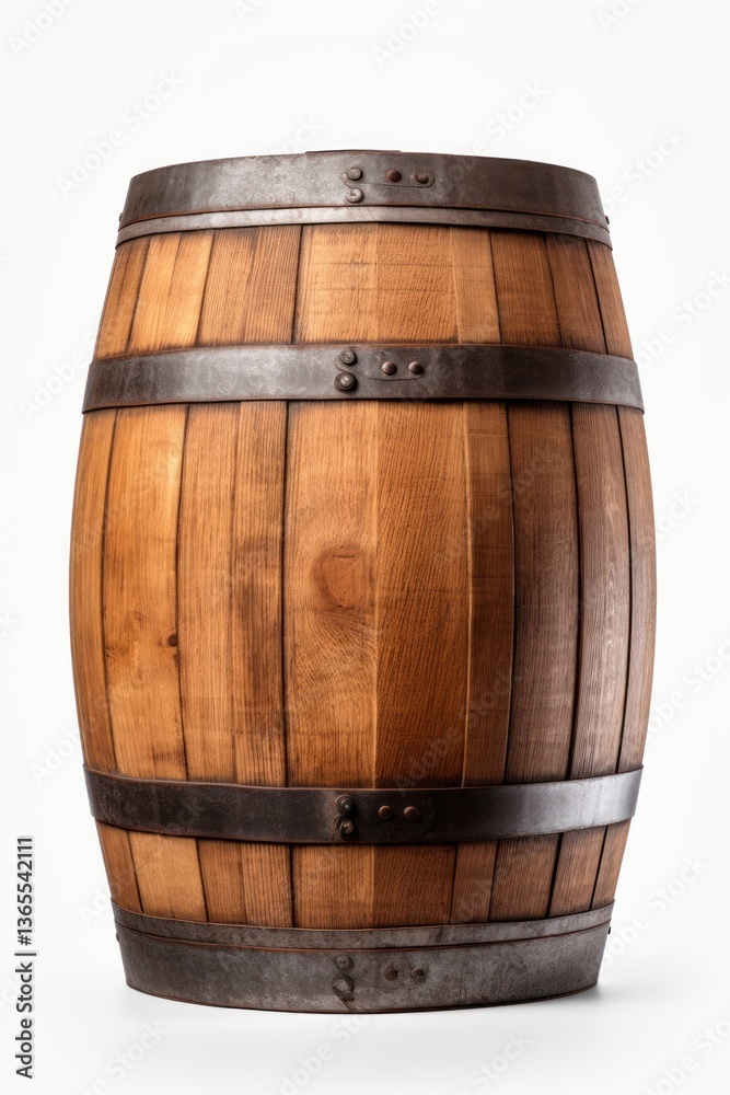 Fototapeta premium Wood wine barrel keg white background refreshment.