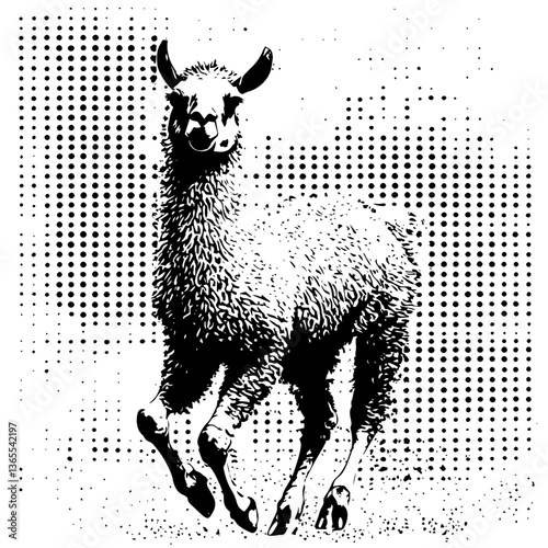 running llama in dot style vector art
