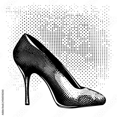 elegant high heel shoe in black and white halftone vector style