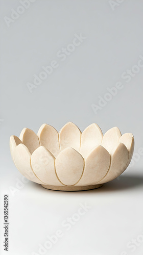 Cream-colored lotus-shaped bowl, intricately carved