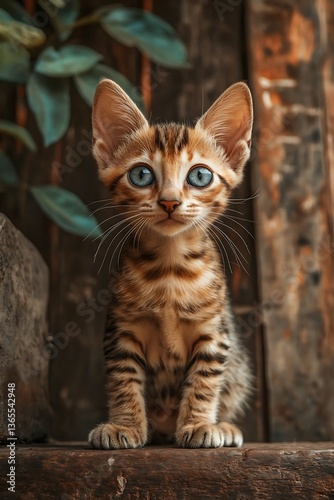 Wallpaper Mural Bengal Kitten Wooden Background. Torontodigital.ca