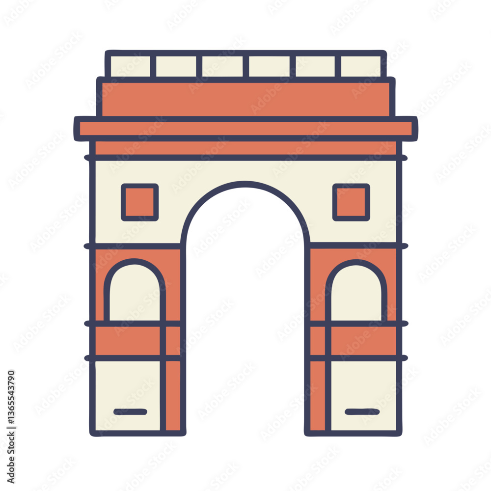 Fototapeta premium Classic Arch Monument Illustration in Red and Cream Colors 