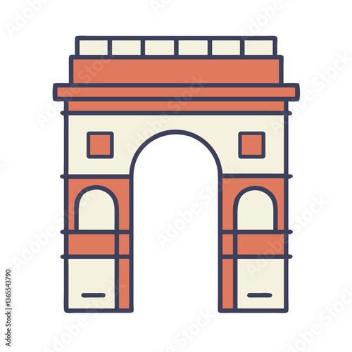 Classic Arch Monument Illustration in Red and Cream Colors  