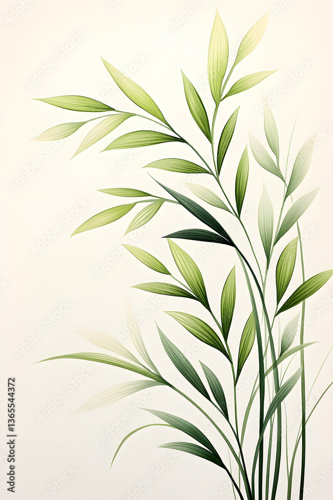 Fototapeta premium Delicate green foliage, elegantly arranged against a soft, light background