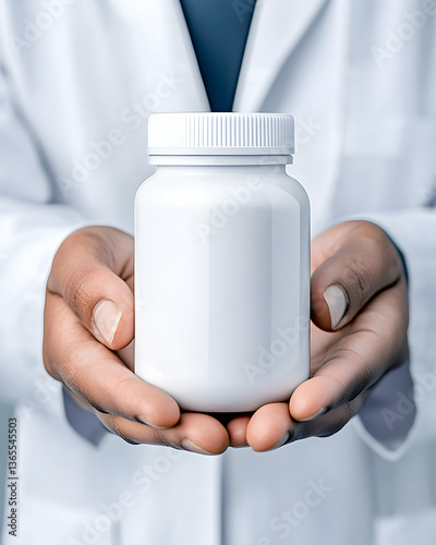 Wallpaper Mural Doctor's hands presenting a blank white supplement bottle Torontodigital.ca