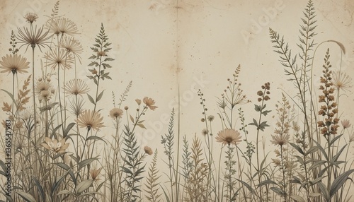 Botanical Vintage Wildflowers in Muted Earth Tones