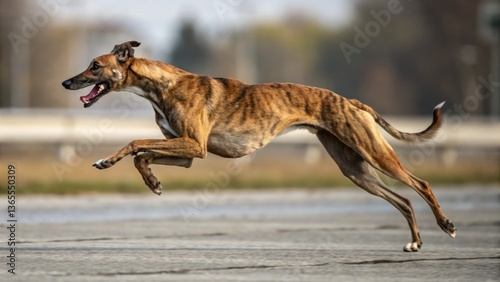 A fast greyhound running with determination and grace, showcasing its athleticism and speed 