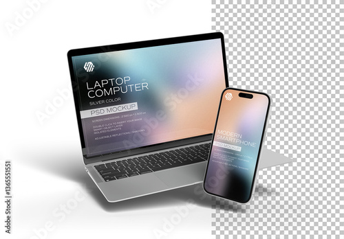 Mobile Phone and Laptop Mockup Isolated On White