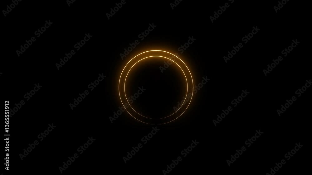 Neon line circle icon background. Yellow neon light animated glowing circle shape, on black background.