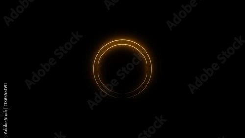 Neon line circle icon background. Yellow neon light animated glowing circle shape, on black background.