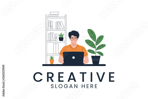 Freelancer working from home vector illustration design for creative agency use