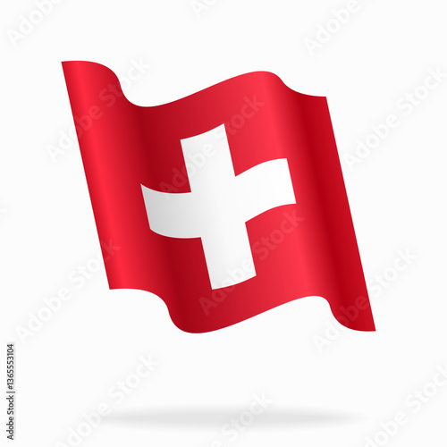 Swiss flag wavy background layout. Vector illustration.