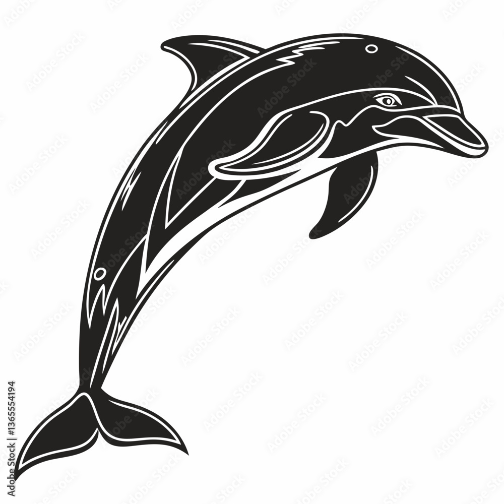 Obraz premium bottlenose dolphin silhouette black vector