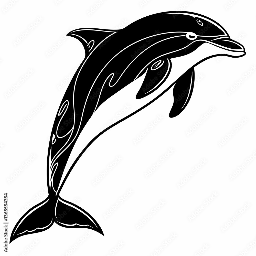 Obraz premium bottlenose dolphin silhouette black vector
