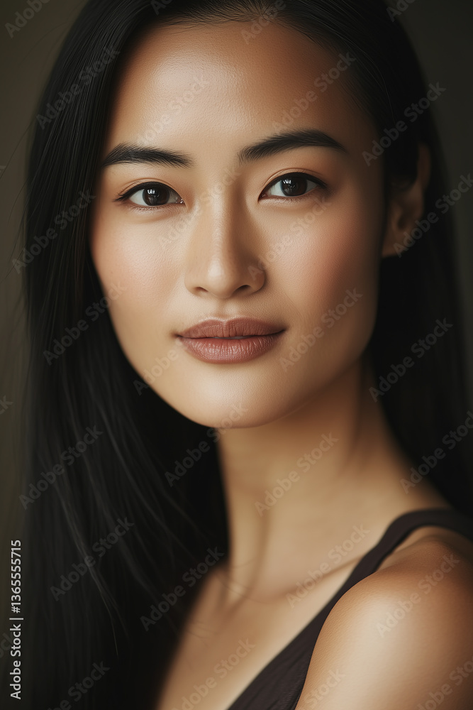 Obraz premium 동양 청년 여성 정면 클로즈업