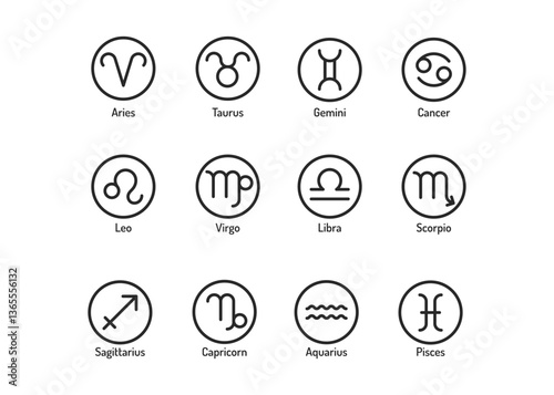 Simple icon set of Zodiac Signs stock illustration