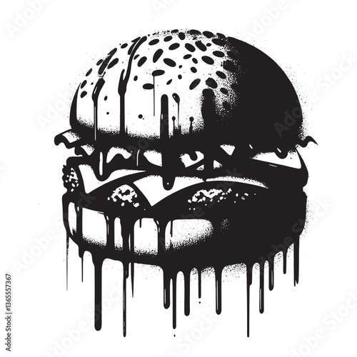 Graffiti-style black spray-painted burger on a white background