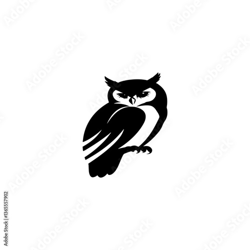 Elegant wise owl bird perch logo, icon, symbol design illustration 