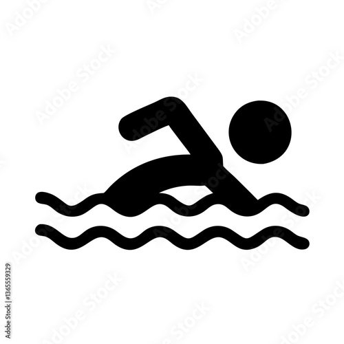 Swimming icon, simple pictogram representing a person swimming in water.  