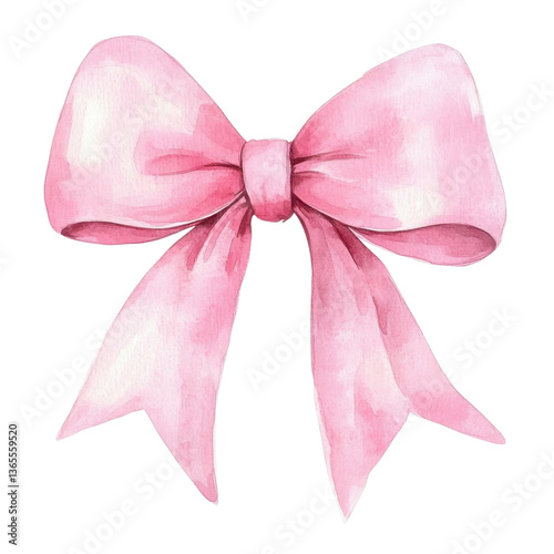 A pink watercolor bow on transparent background.