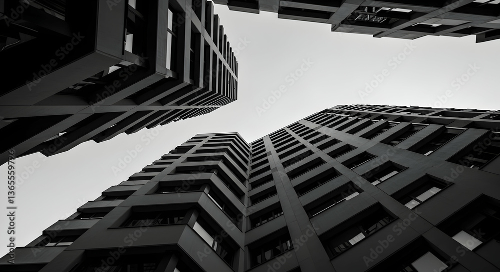 Fototapeta premium Urban Skyscrapers Upward View Monochrome